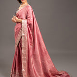 Flamingo Pink Zari Jamdani Pure Tussar Handloom Sari