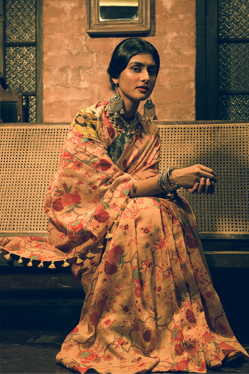 'Yamini' Multicolored Linen Handloom Sari