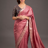 Flamingo Pink Zari Jamdani Pure Tussar Handloom Sari
