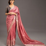 Flamingo Pink Zari Jamdani Pure Tussar Handloom Sari