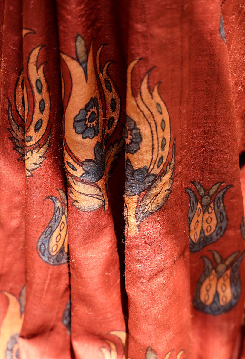 Lotus Pure Tussar Kalamkari Handloom Sari