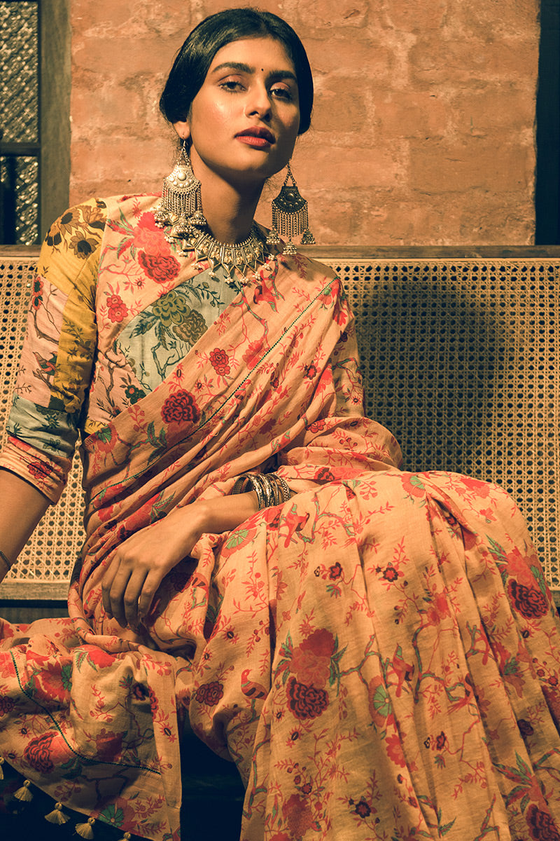 'Yamini' Multicolored Linen Handloom Sari