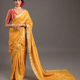 Turmeric Zari Jamdani Pure Tussar Handloom Sari