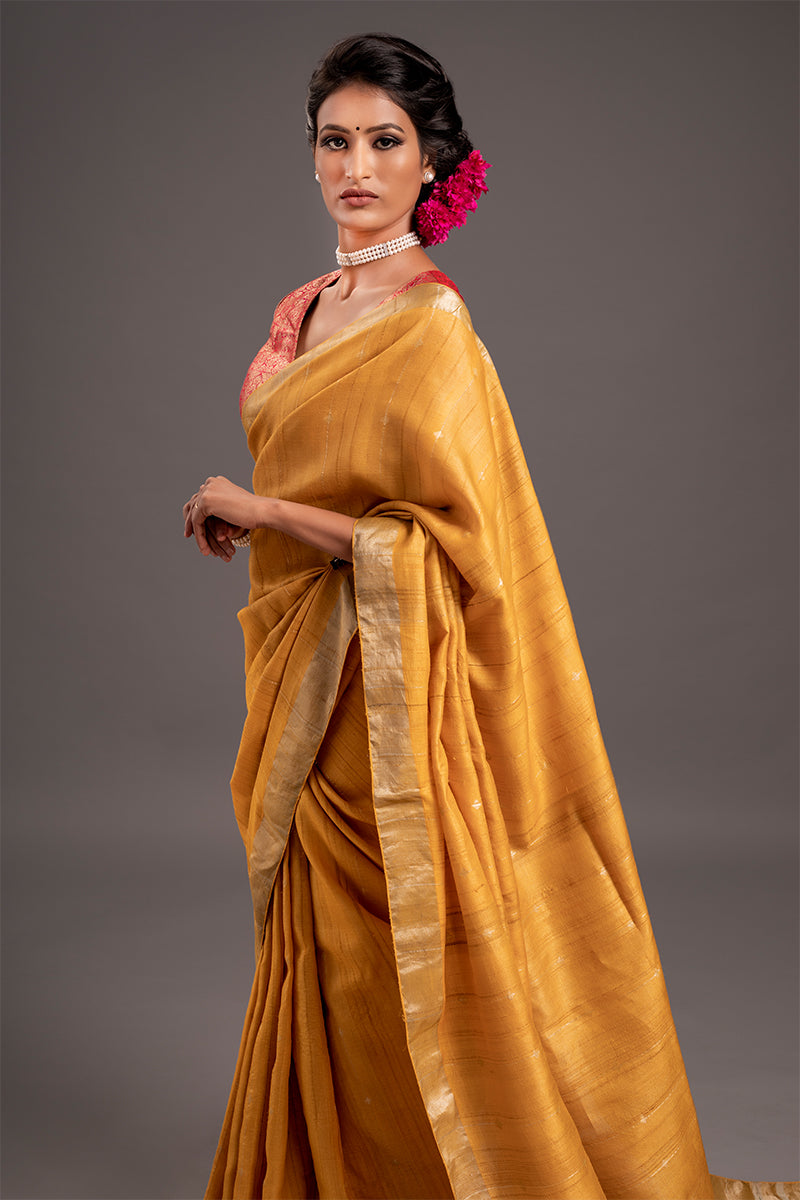 Turmeric Zari Jamdani Pure Tussar Handloom Sari