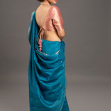 Azure Blue Zari Jamdani Pure Tussar Handloom Sari