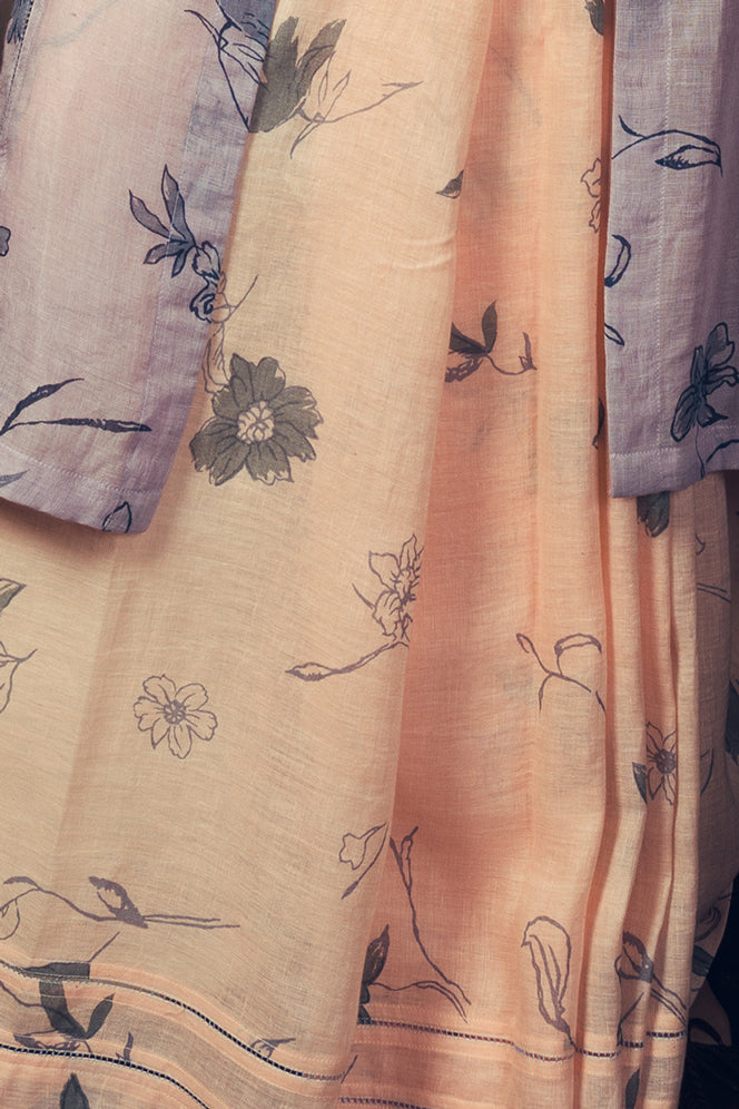 'Jayanti' Spring Pale Peach Linen Handloom Sari