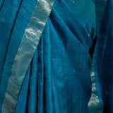 Azure Blue Zari Jamdani Pure Tussar Handloom Sari