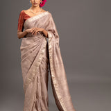 Taupe Zari Jamdani Pure Tussar Handloom Sari