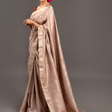 Taupe Zari Jamdani Pure Tussar Handloom Sari