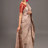 Taupe Zari Jamdani Pure Tussar Handloom Sari