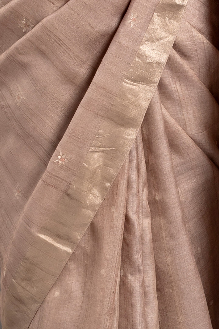 Taupe Zari Jamdani Pure Tussar Handloom Sari