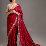 Carmine Zari Jamdani Pure Tussar Handloom Sari