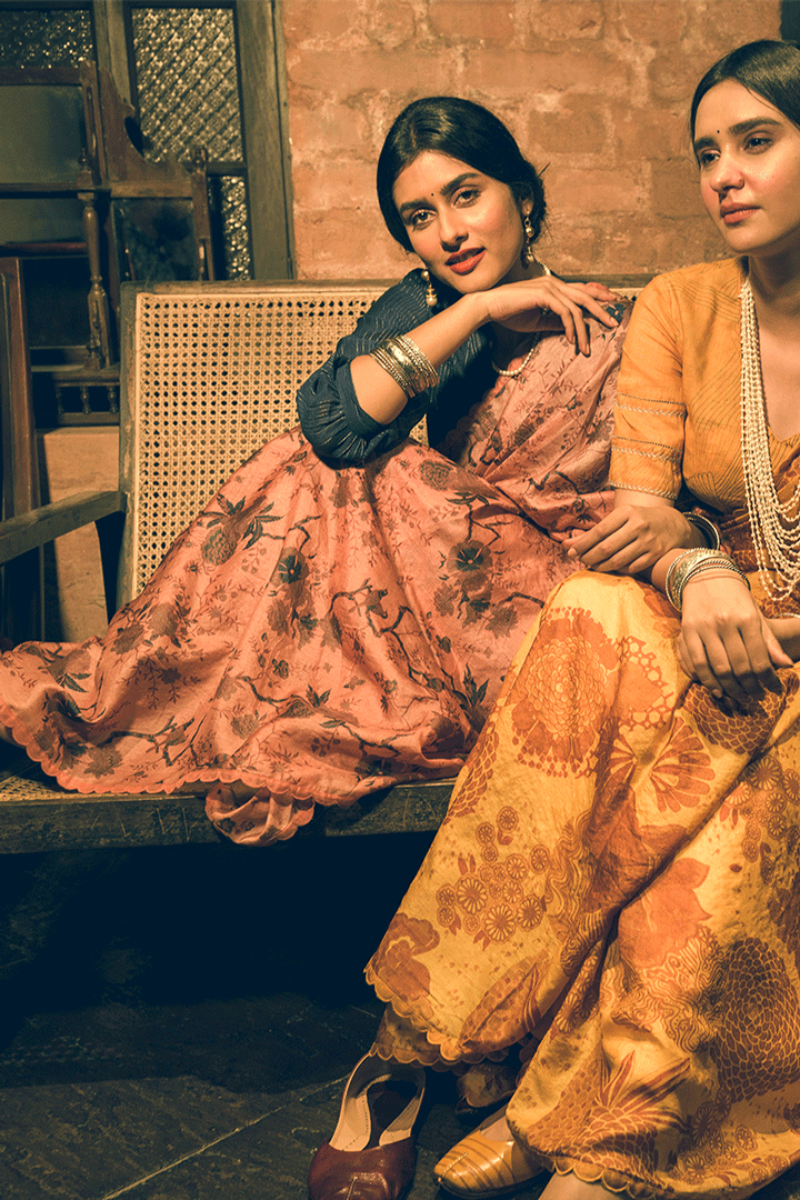 'Shree' Forest Pink Pure Tussar Handloom Sari