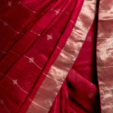 Carmine Zari Jamdani Pure Tussar Handloom Sari
