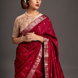 Carmine Zari Jamdani Pure Tussar Handloom Sari