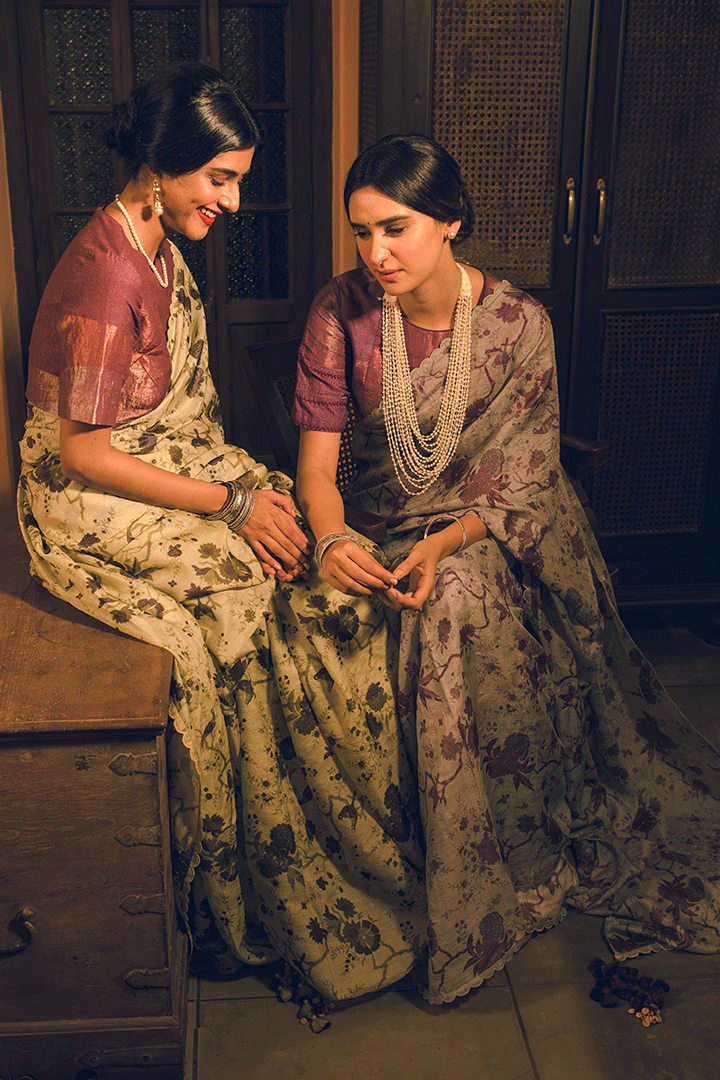 'Gurjari' Sapphire Ice Pure Tussar Handloom Sari