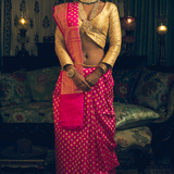 Fuchsia Dual Colored Zari Pure Silk Banarasi Handloom Sari