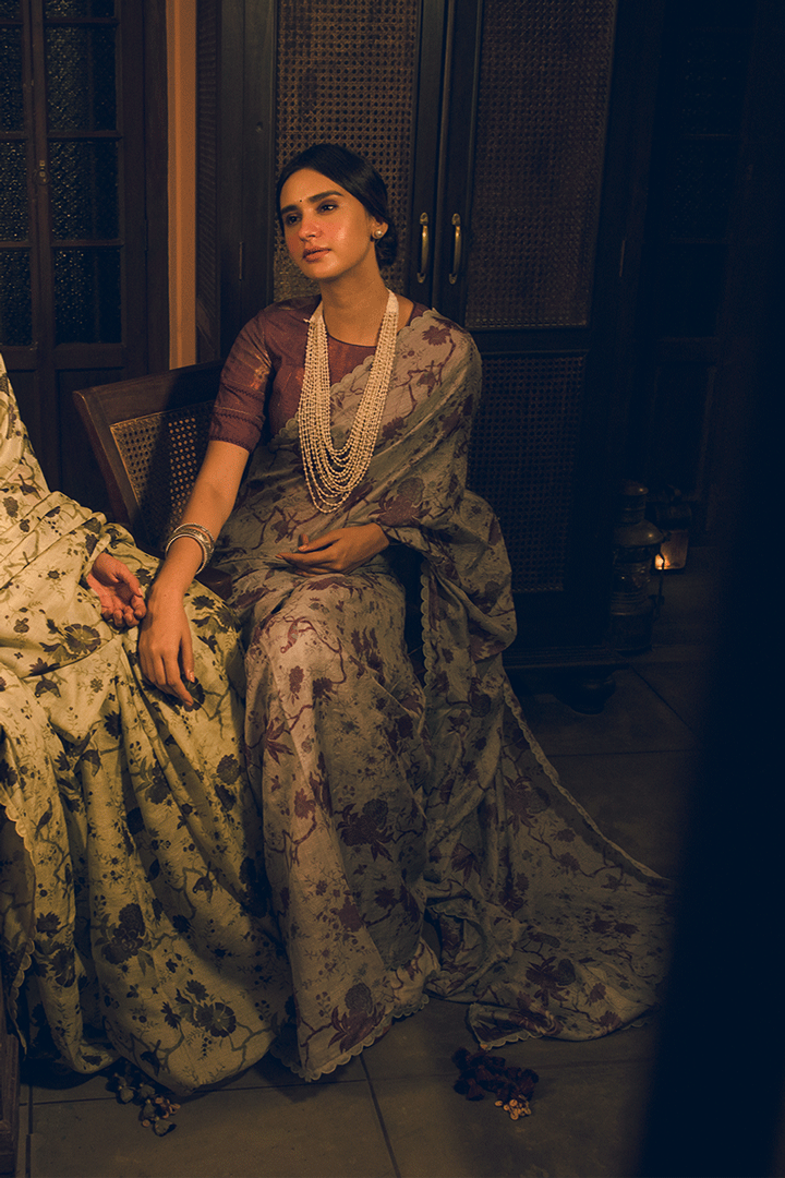 'Gurjari' Sapphire Ice Pure Tussar Handloom Sari