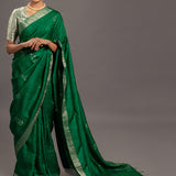 Forest Green Zari Jamdani Pure Tussar Handloom Sari