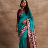'Gulon Ki Mehfil' Firozi Kadiyal Benarasi Handloom Sari