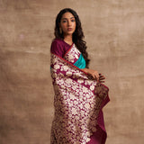 'Gulon Ki Mehfil' Firozi Kadiyal Benarasi Handloom Sari