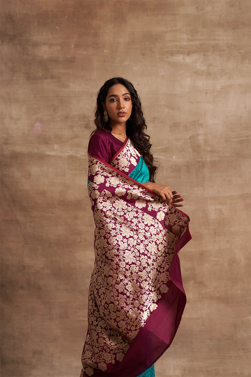 'Gulon Ki Mehfil' Firozi Kadiyal Benarasi Handloom Sari