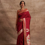 'Mehrab Gulab' Laal Kadhua Benarasi Handloom Sari