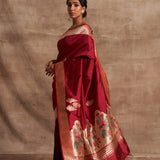 'Mehrab Gulab' Laal Kadhua Benarasi Handloom Sari
