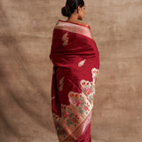 'Mehrab Gulab' Laal Kadhua Benarasi Handloom Sari