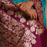 'Gulon Ki Mehfil' Firozi Kadiyal Benarasi Handloom Sari