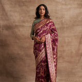 'Jaal Manjari' Wine Kadhua Benarasi Handloom Sari