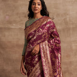 'Jaal Manjari' Wine Kadhua Benarasi Handloom Sari