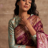 'Jaal Manjari' Wine Kadhua Benarasi Handloom Sari