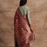 'Jaal Manjari' Wine Kadhua Benarasi Handloom Sari