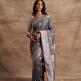 'Phool Chatai' Slaty Kadhua Benarasi Handloom Sari