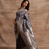 'Phool Chatai' Slaty Kadhua Benarasi Handloom Sari