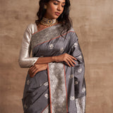 'Phool Chatai' Slaty Kadhua Benarasi Handloom Sari