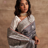 'Phool Chatai' Slaty Kadhua Benarasi Handloom Sari