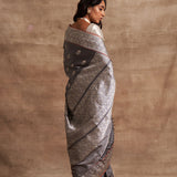 'Phool Chatai' Slaty Kadhua Benarasi Handloom Sari