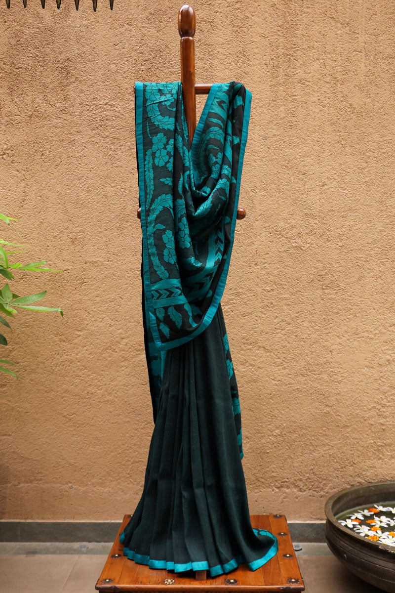 Firozi Pure Raw Silk Kalamkari Handloom Sari