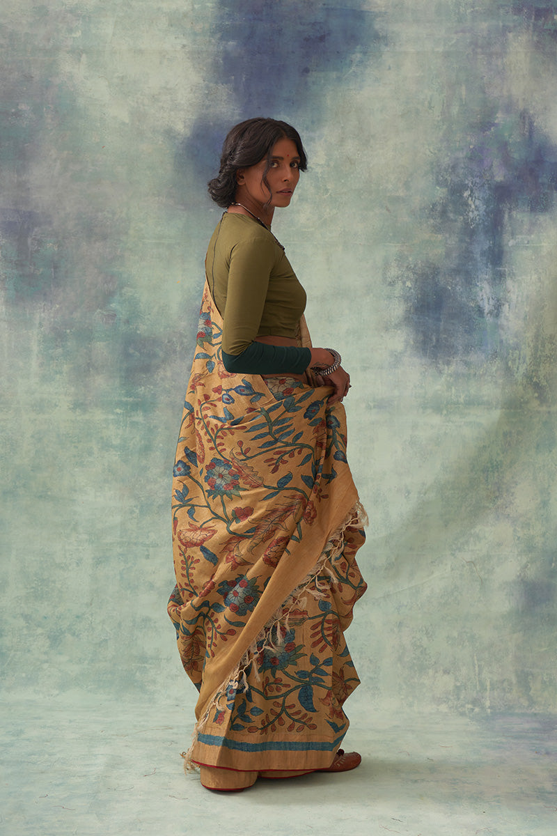 'Moti' Kalamkari with Zari Pure Banarasi Silk Sari