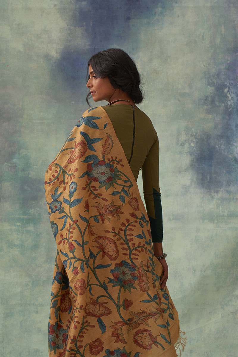 'Moti' Kalamkari with Zari Pure Banarasi Silk Sari