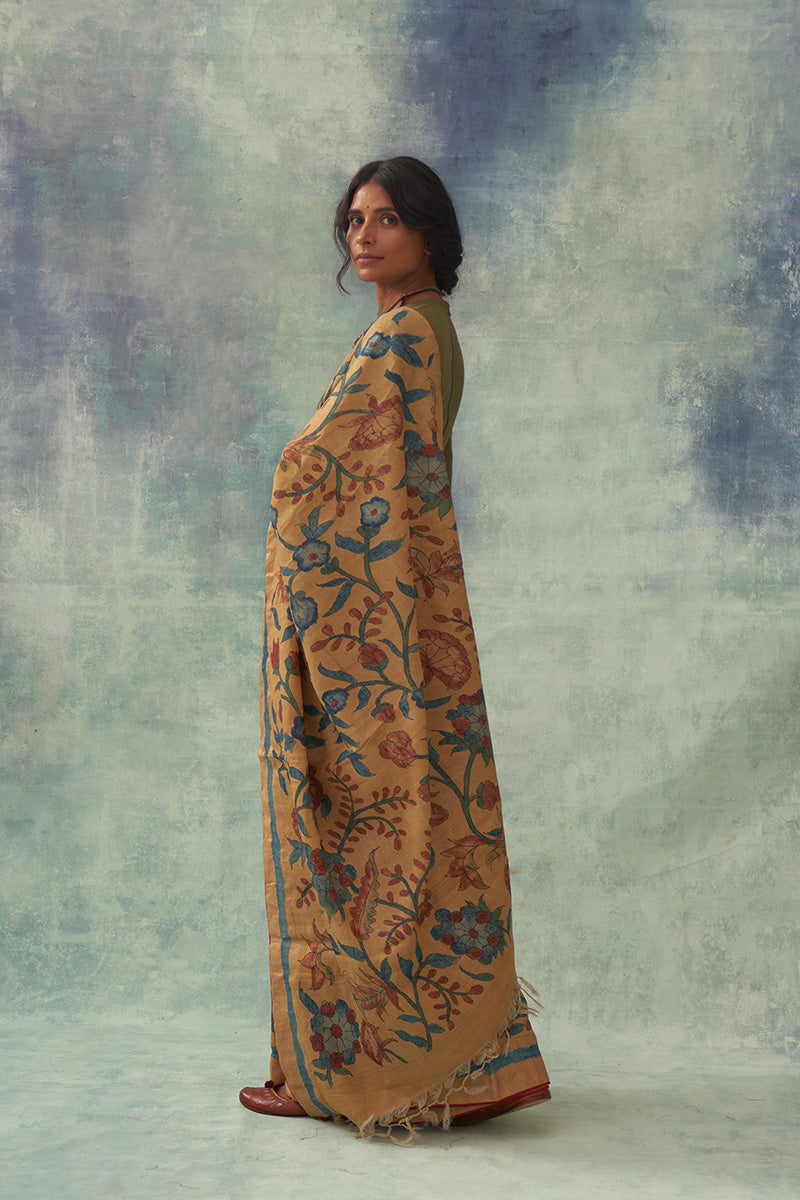 'Moti' Kalamkari with Zari Pure Banarasi Silk Sari