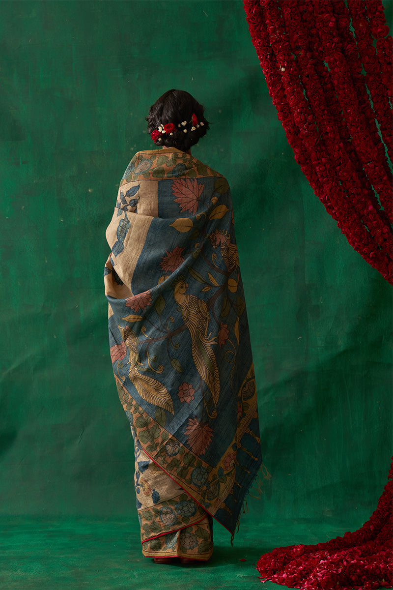 Muktamani' Kalamkari Pure Tussar Silk Sari