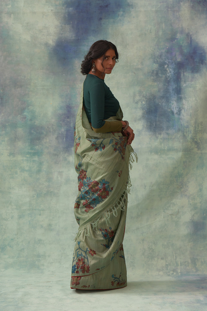 'Rasmanjari' Kalamkari Pure Tussar Silk Sari