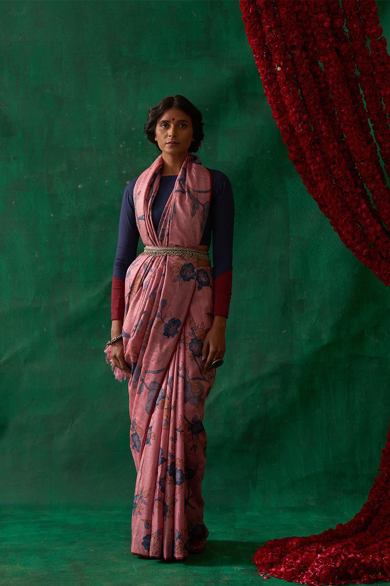Nayika' Kalamkari Pure Tussar Silk Sari