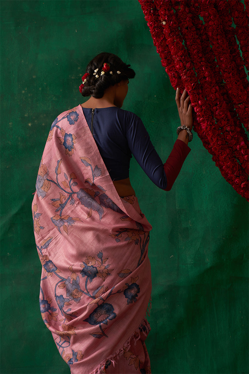 Nayika' Kalamkari Pure Tussar Silk Sari