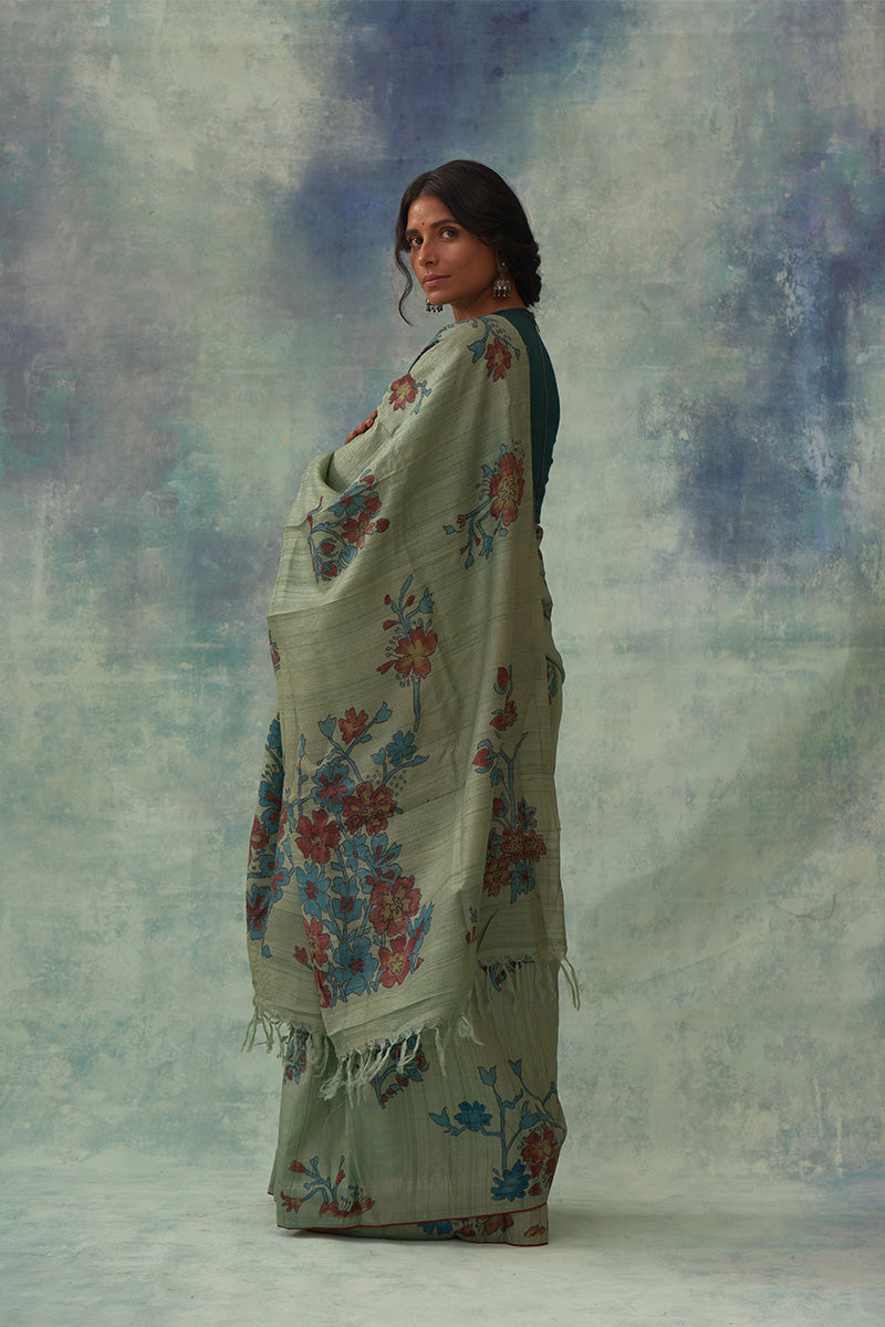 'Rasmanjari' Kalamkari Pure Tussar Silk Sari