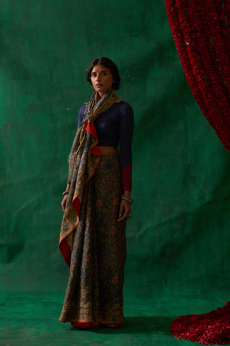 Rasika' Kalamkari Pure Tussar Silk Sari