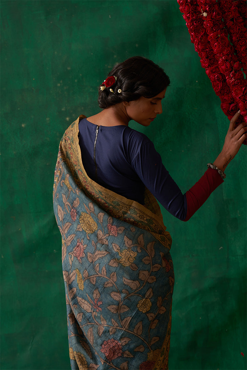 Rasika' Kalamkari Pure Tussar Silk Sari
